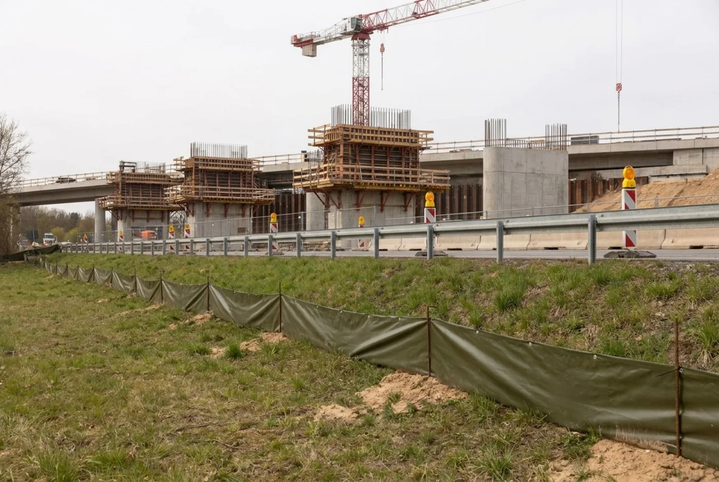 Schutz- und Leiteinrichtung an einer Autobahn-Brückenbaustelle