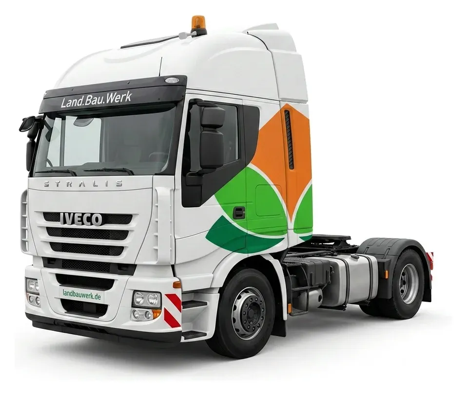 Iveco Stralis Sattelzugmaschine mit Land.Bau.Werk-Logo