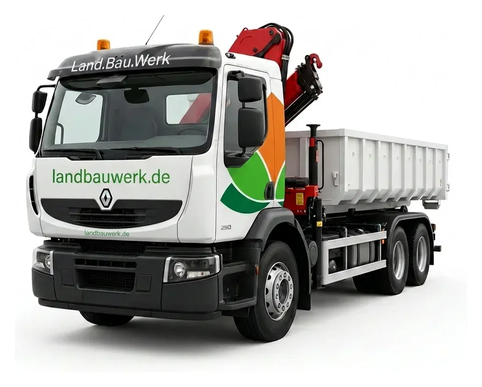 Renault Premium Abrollkipper mit Atlas-Ladekran, Land.Bau.Werk-Branding